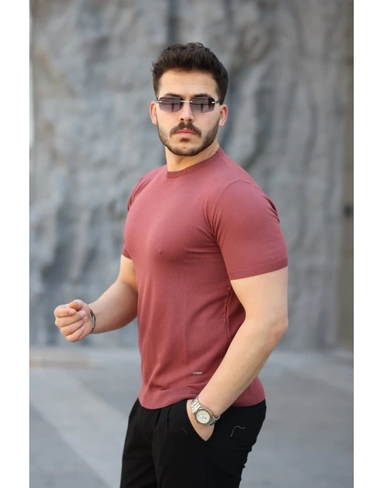 Erkek Viskon Kumaş Bisiklet Yaka Basic Tişört