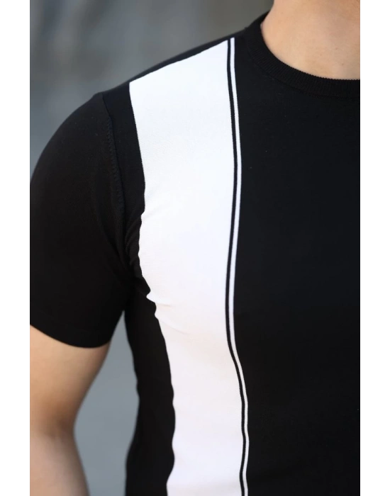 Erkek Viskon Kumaş Bisiklet Yaka çizgi Desenli Tişört