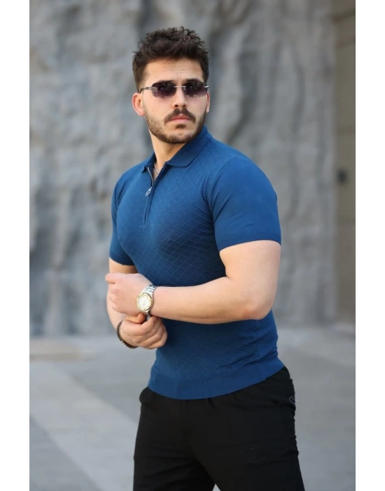 Erkek Viskon Kumaş Polo Yaka Desenli Tişört