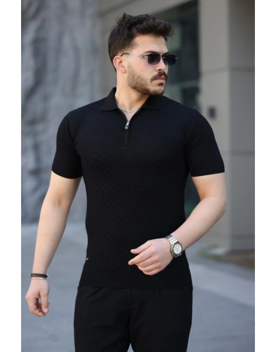 Erkek Viskon Kumaş Polo Yaka Desenli Tişört