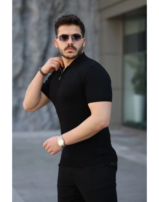 Erkek Viskon Kumaş Polo Yaka Desenli Tişört