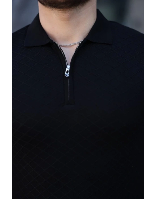 Erkek Viskon Kumaş Polo Yaka Desenli Tişört