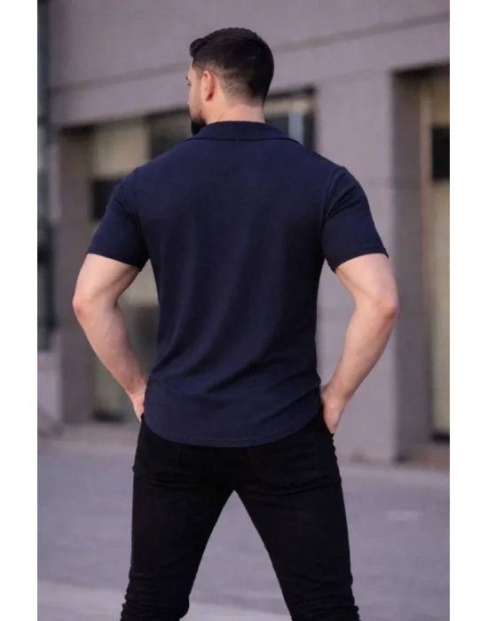 Erkek Waffle Kumaş Kısa Kollu Düğmeli Açık Yaka Regular Fit Gömlek  acivert