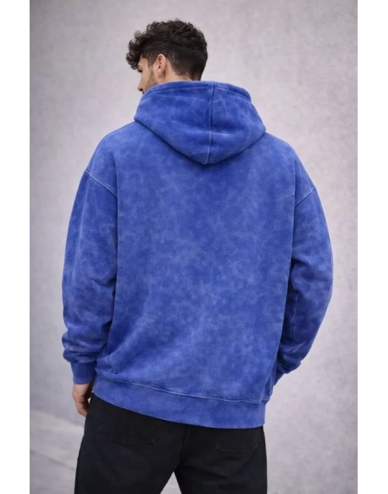 Erkek Yağ Yıkamalı Kapşonlu Double Oversize Üç İplik Pamuklu weatshirt  avi