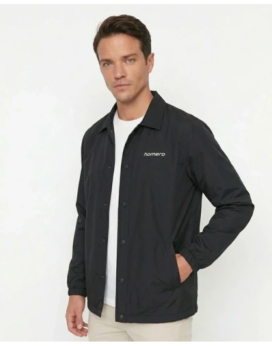 Erkek Yağmur İtici İç Astarlı Çıtçıtlı İç Cepli Dış Cepli evsimlik Ceket  iyah
