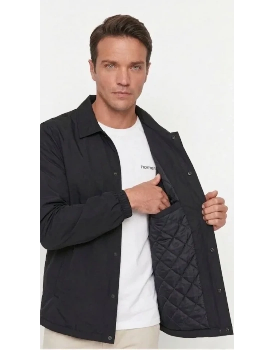 Erkek Yağmur İtici İç Astarlı Çıtçıtlı İç Cepli Dış Cepli evsimlik Ceket  iyah