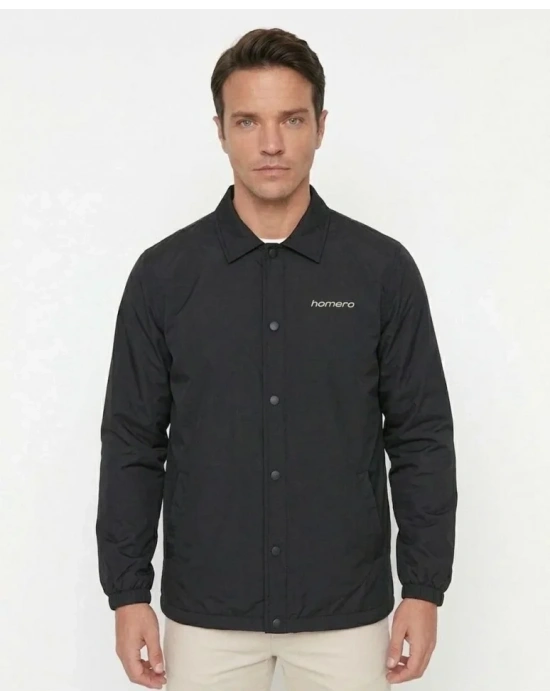 Erkek Yağmur İtici İç Astarlı Çıtçıtlı İç Cepli Dış Cepli evsimlik Ceket  iyah