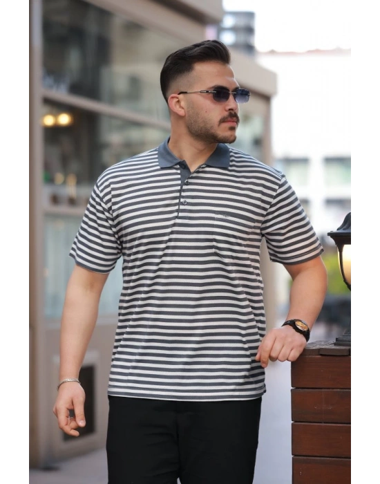 Erkek Yakalı çizgili Kısa Kollu Tshirt