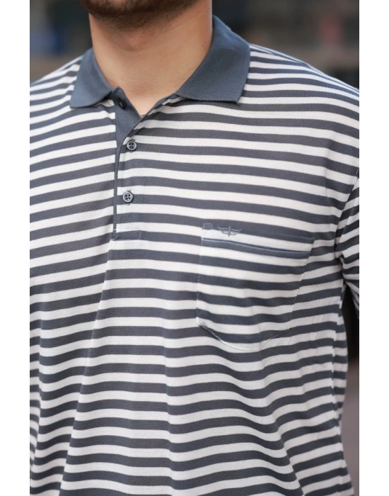 Erkek Yakalı çizgili Kısa Kollu Tshirt