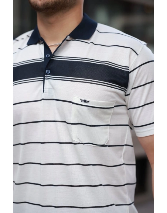 Erkek Yakalı çizgili Kısa Kollu Tshirt