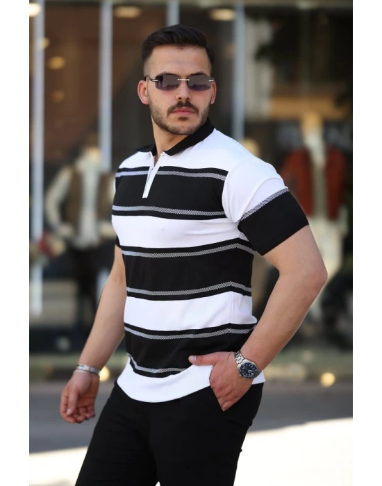 Erkek Yakalı Fermuarlı çift Renk Kısa Kollu Tshirt