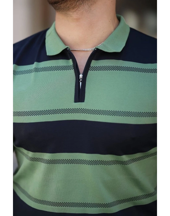 Erkek Yakalı Fermuarlı çift Renk Kısa Kollu Tshirt