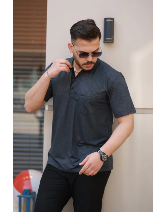 Erkek Yakalı ini Jakarlı Kısa Kollu Tshirt