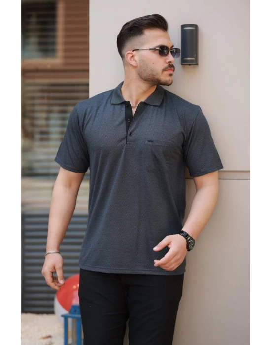 Erkek Yakalı ini Jakarlı Kısa Kollu Tshirt