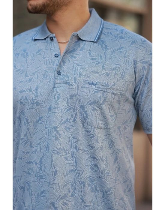 Erkek Yakalı Jakar Baskılı Kısa Kollu Tshirt