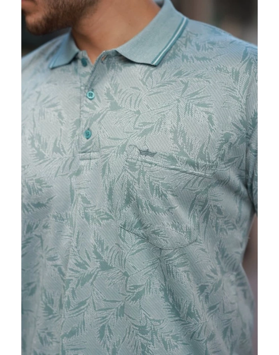 Erkek Yakalı Jakar Baskılı Kısa Kollu Tshirt