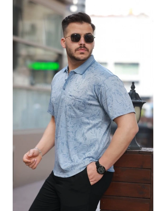 Erkek Yakalı Jakar Baskılı Kısa Kollu Tshirt