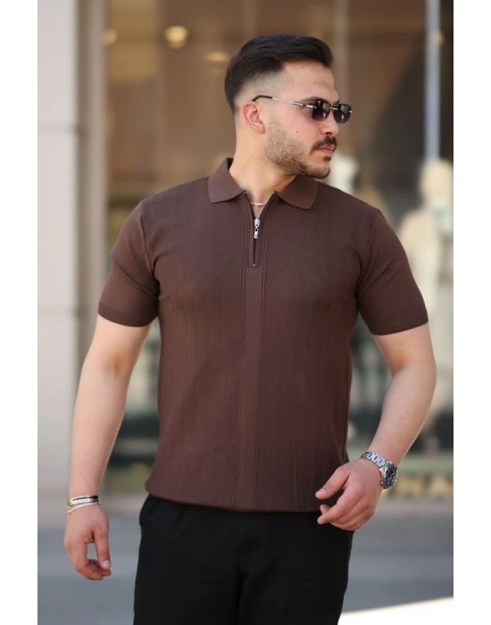 Erkek Yakası Fermuarlı Kısa Kollu Tshirt