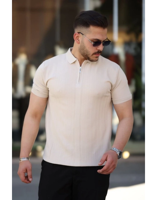 Erkek Yakası Fermuarlı Kısa Kollu Tshirt