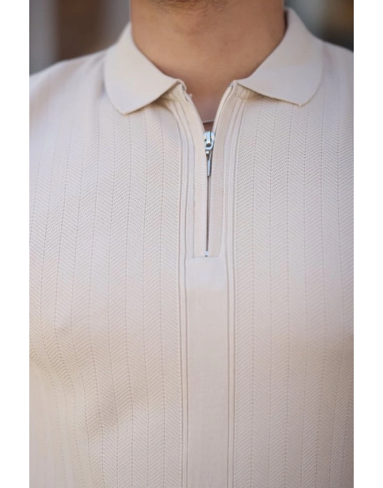 Erkek Yakası Fermuarlı Kısa Kollu Tshirt