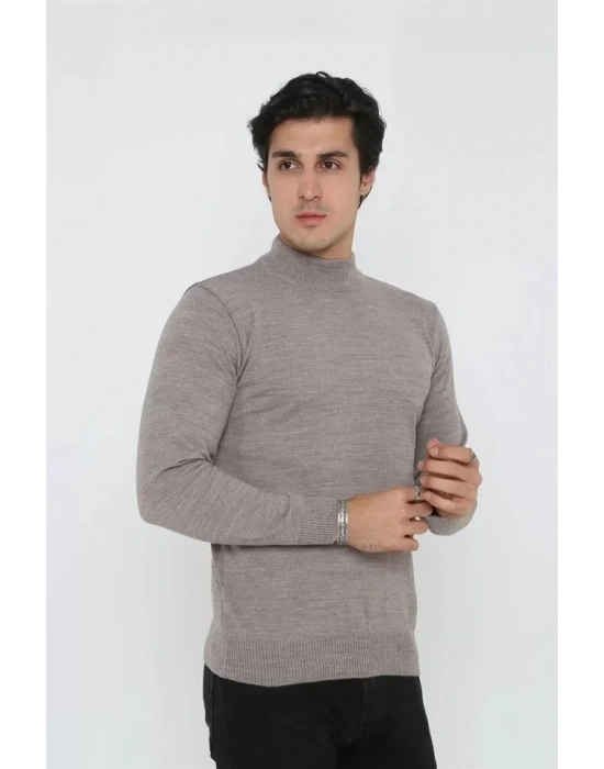 Erkek Yarım Balıkçı Yaka Triko Kazak  Açık Kahverengi