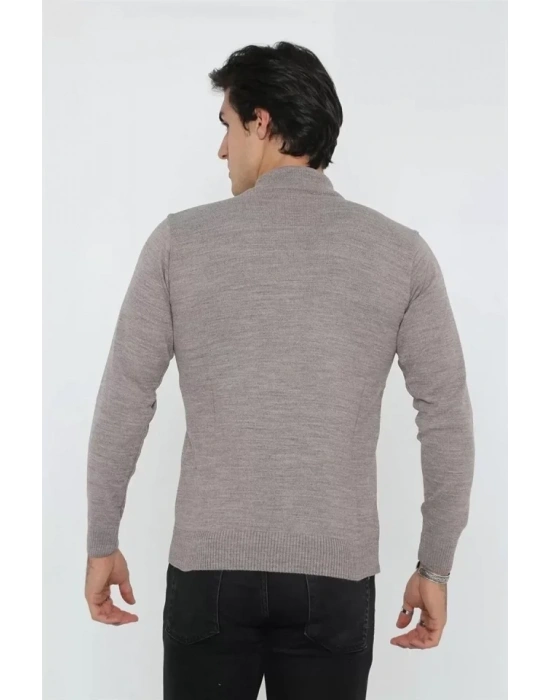 Erkek Yarım Balıkçı Yaka Triko Kazak  Açık Kahverengi