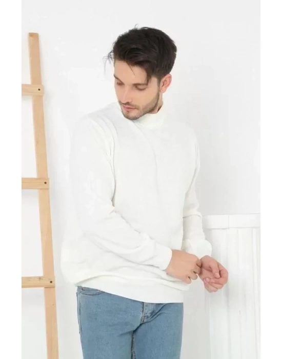 Erkek Yarım Balıkçı Yaka Triko Kazak  Beyaz