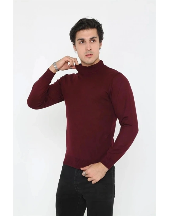 Erkek Yarım Balıkçı Yaka Triko Kazak  Bordo