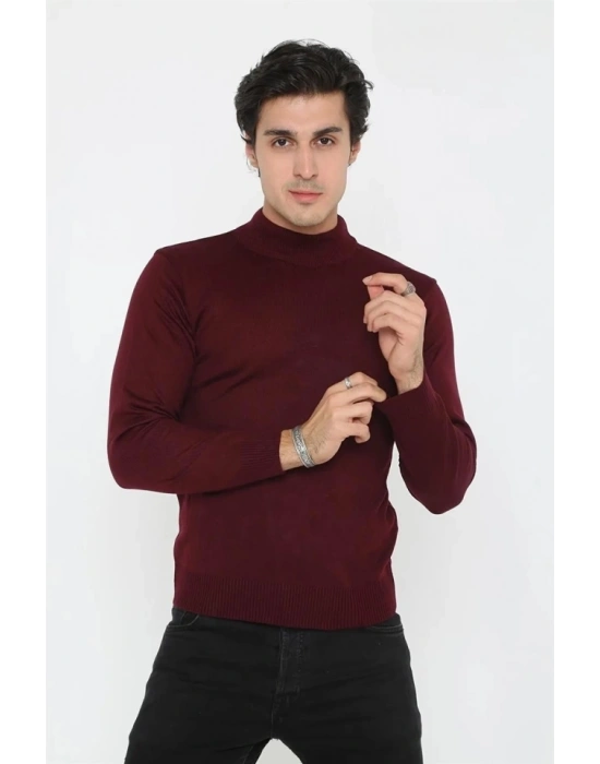 Erkek Yarım Balıkçı Yaka Triko Kazak  Bordo