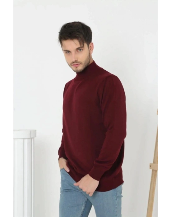 Erkek Yarım Balıkçı Yaka Triko Kazak  Bordo