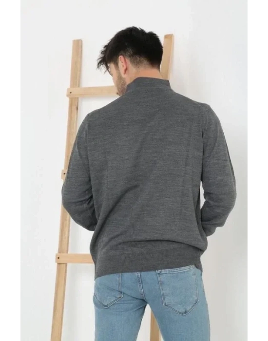Erkek Yarım Balıkçı Yaka Triko Kazak  Füme