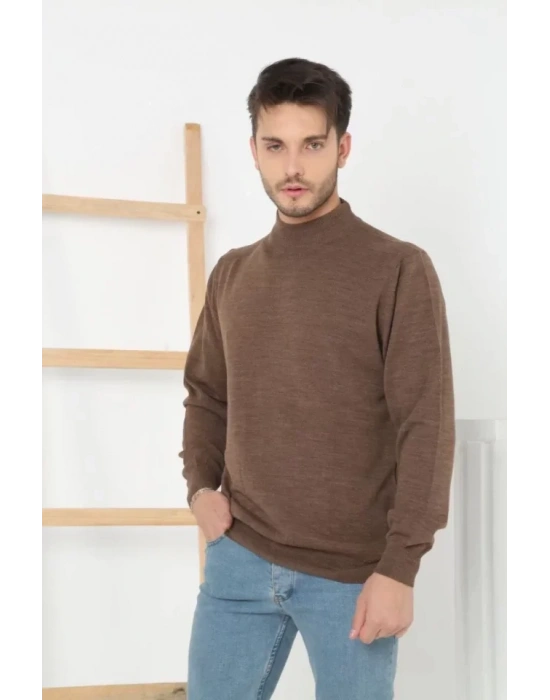 Erkek Yarım Balıkçı Yaka Triko Kazak  Kahve