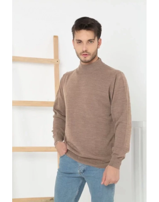 Erkek Yarım Balıkçı Yaka Triko Kazak  Vizon