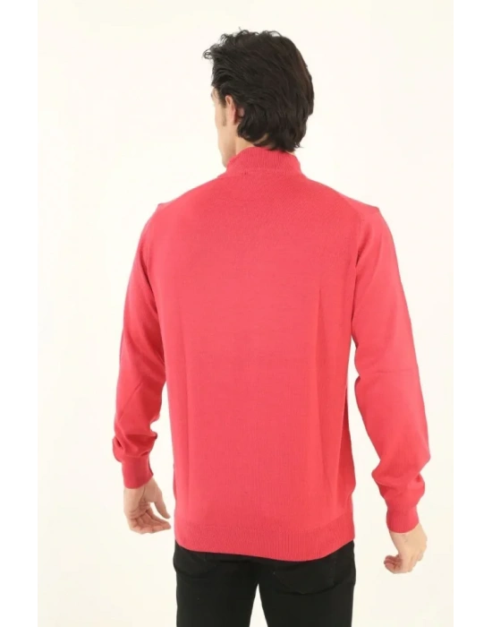 Erkek Yarım Boğaz Triko Kazak Yumuşak Dokulu Pamuklu Ince Dokuma, Uzun Kollu Rahat Regular Kalıp  Pembe