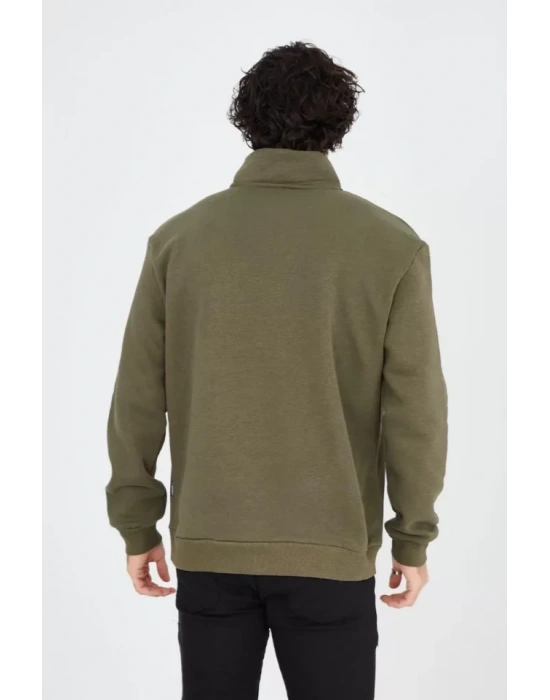 Erkek Yarım Fermuarlı Baskılı weat  Yeşil