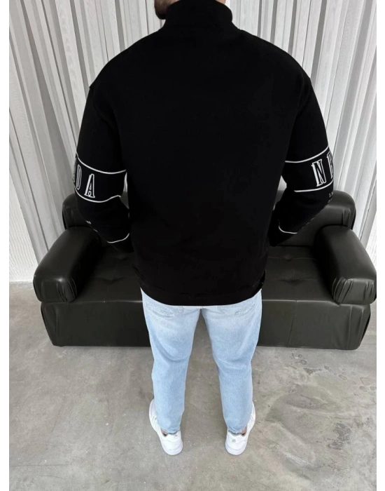 Erkek Yarım Fermuarlı Oversize Baskılı weathirt  iyah