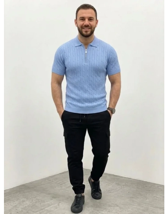 Erkek Yazlık Triko aç Örgü Tişört Kısa Kol Polo Yaka Fermuarlı Thirt  Bebe avisi