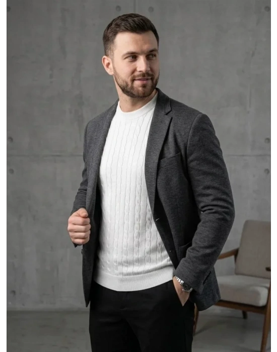 Erkek Yazlık Triko Dokuma Tişört Kısa Kol Bisiklet Yaka Örgü Desenli Thirt  Beyaz