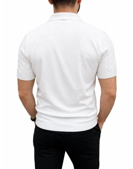 Erkek Yazlık Triko Tişört Kısa Kol Polo Yaka Düğmeli Thirt  Beyaz
