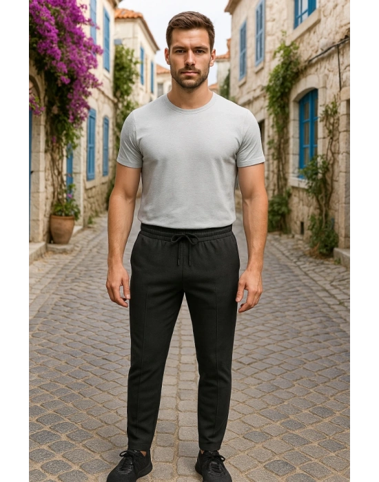 Erkek Yüksek Bel önden Bağcıklı Cepli Waffle Pantolon