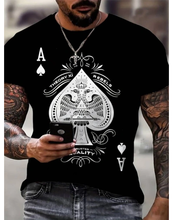 Erkekkısa Kollu Yuvarlak Yaka Desenli Viskon Tshirt