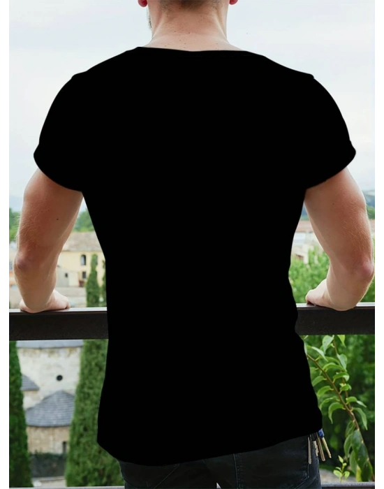 Erkekkısa Kollu Yuvarlak Yaka Desenli Viskon Tshirt