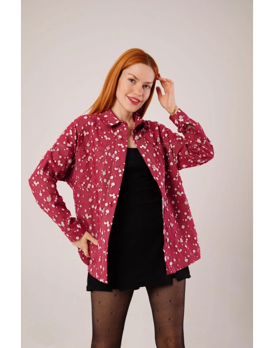 Eskitme Görünümlü Denim Bordo Gömlek