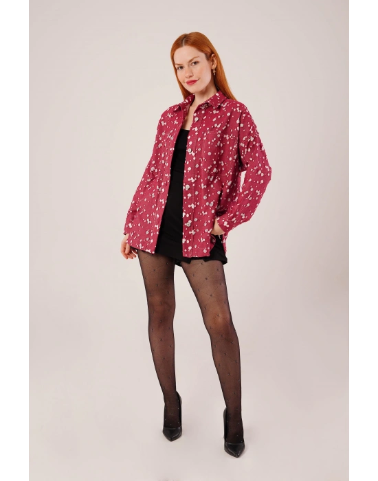 Eskitme Görünümlü Denim Bordo Gömlek