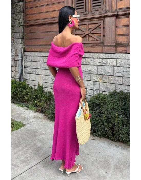 Eteği Gül Detay Madonna Yaka Elbise 2863