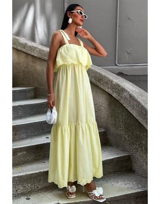 Etek Ucu Brode Nakışlı Boyundan Bağlamalı Elbise 2881