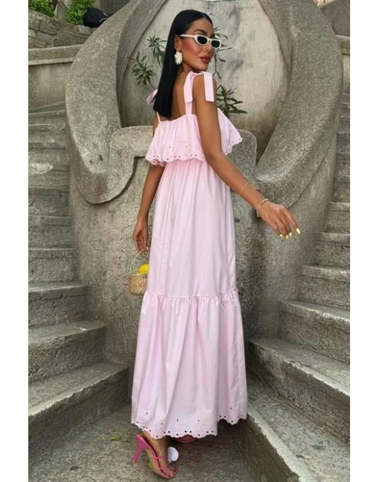 Etek Ucu Brode Nakışlı Boyundan Bağlamalı Elbise 2881