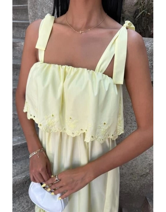 Etek Ucu Brode Nakışlı Boyundan Bağlamalı Elbise 2881