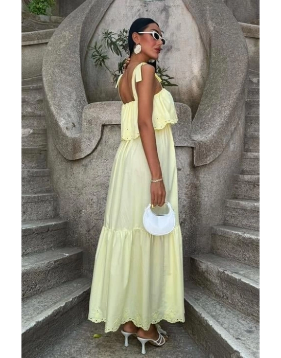 Etek Ucu Brode Nakışlı Boyundan Bağlamalı Elbise 2881