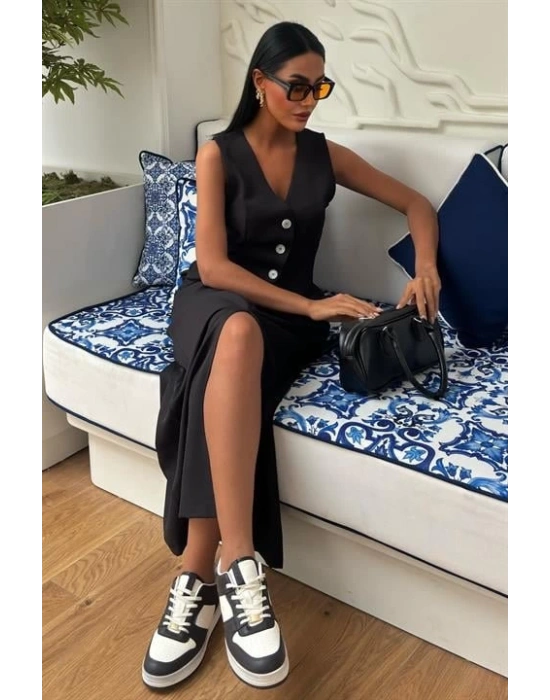 Etek Yırtmaçlı Yelekli Keten Takım 10131